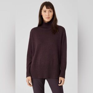 Eileen Fisher Merino Wool Deep Maroon Purple Turtleneck Sweater